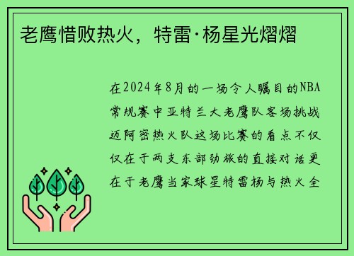 老鹰惜败热火，特雷·杨星光熠熠